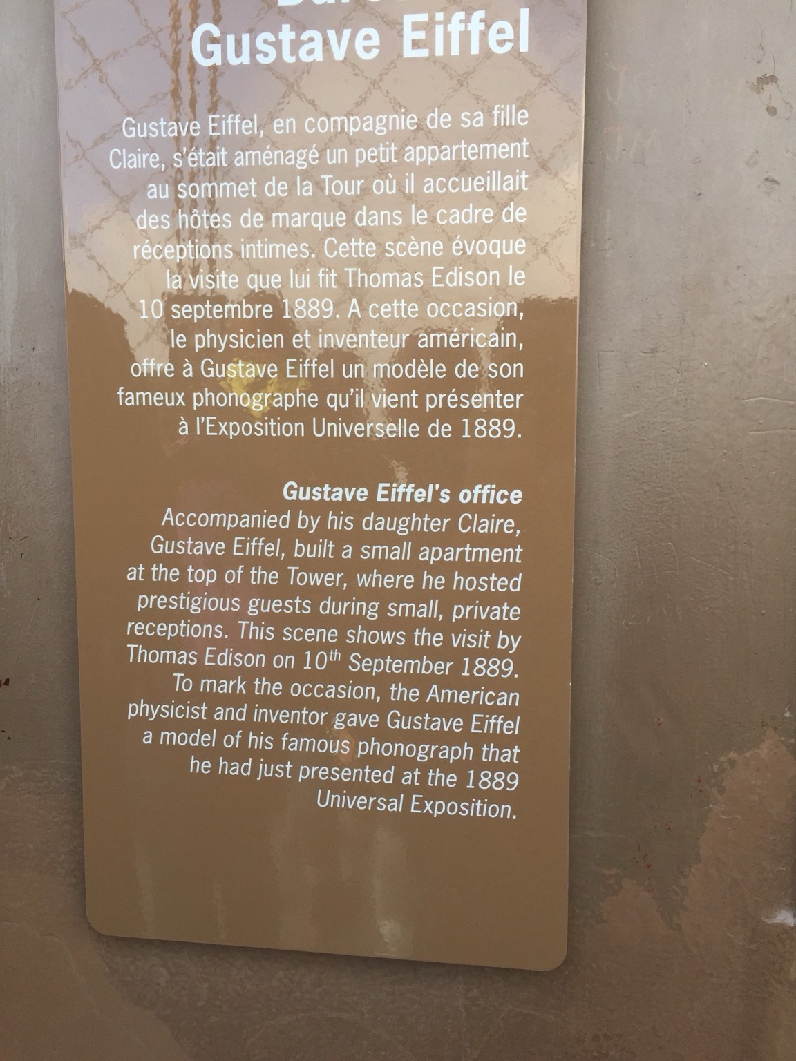 Information sign about Gustave Eiffel’s office at the top of the tower
